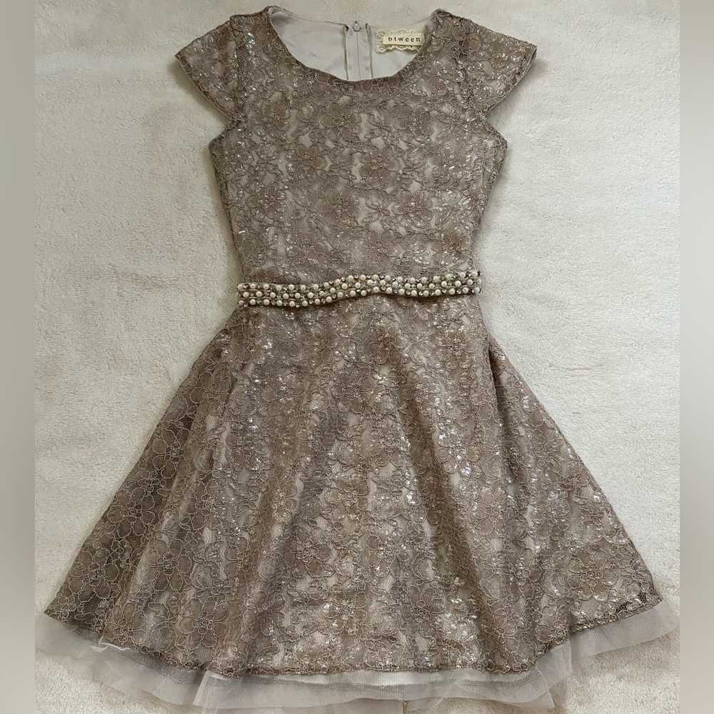 Girls Grey/Brown Sparkly Formal Dress